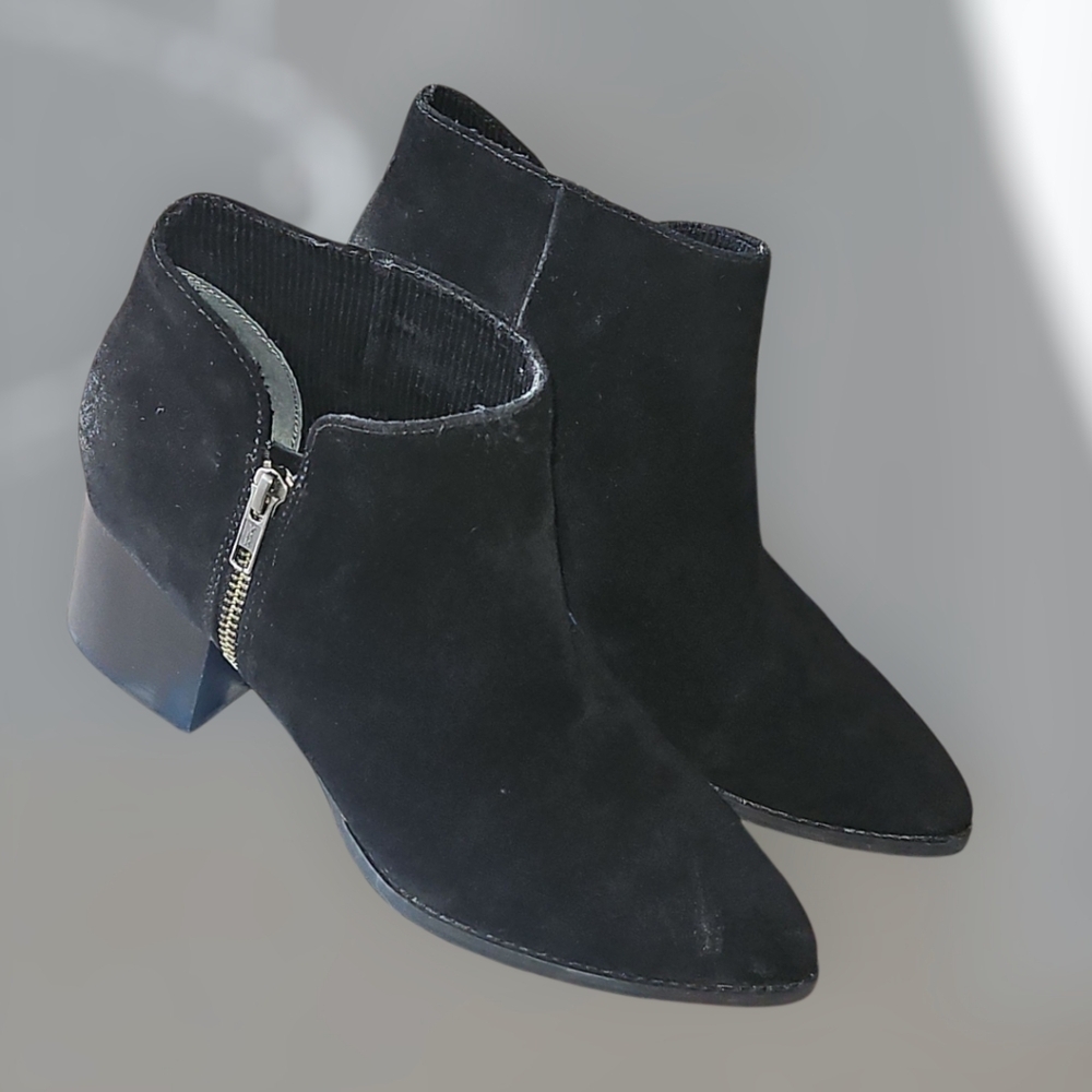 Seychelles Ankle Boots Black Suede Side Zip Block Heel Womens 8